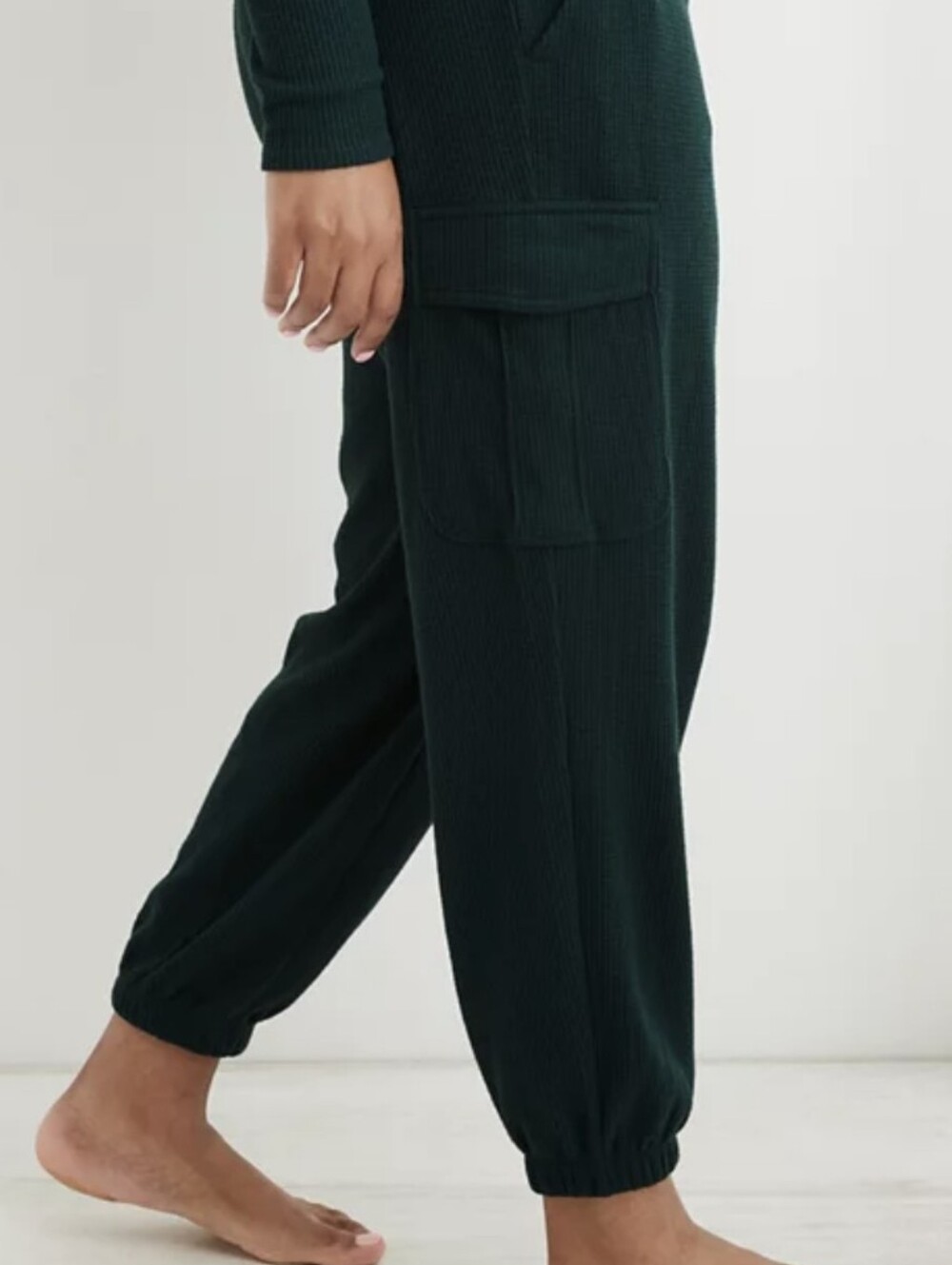 aerie Dark Green Waffle Knit Cargo Joggers - Picture 3 of 7